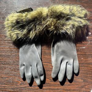 Royal Accessories Latex Dishwashing Gloves Black Faux Fur Cuffs Uptown Girl